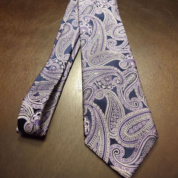 Michael Kors Paisley Blue Purple Silver Neck Tie - Picture 1 of 5